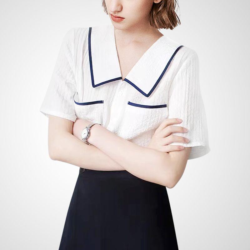 

French Chic Lady Style Short-Sleeved Shirt for Women 2025 Summer Stylish Minimalist Easiest for Match Niche Style Small Shirt Top Fashion White-color L