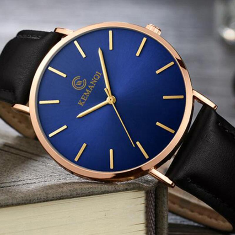Top Luxury Brand Ultra Thin Watches Men Simple Watch Blue Glass Leather Band Quartz Wristwatches Men Casual Watch Best Gift