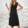 Robe sans manches à col en V longueur genou avec taille froncée et coupe évasée pour femme Vêtements décontractés