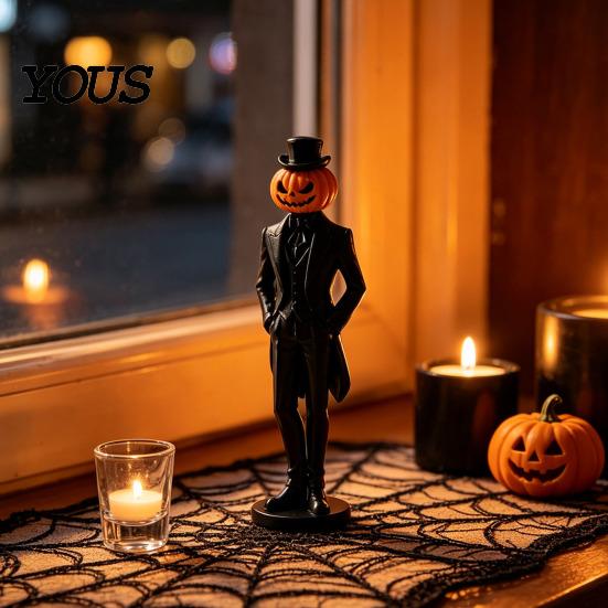 Festive Atmosphere Ornament Pumpkin Gentleman Figurine, Halloween Head Man Statue, Spooky 3D Printed for Shelf Mantel Tabletop Decor Collectibles Fans