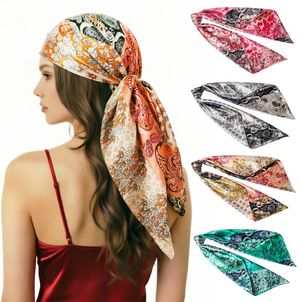European & American Retro Cashew Flower Silk Scarf - 90cm Versatile Headscarf for Women
