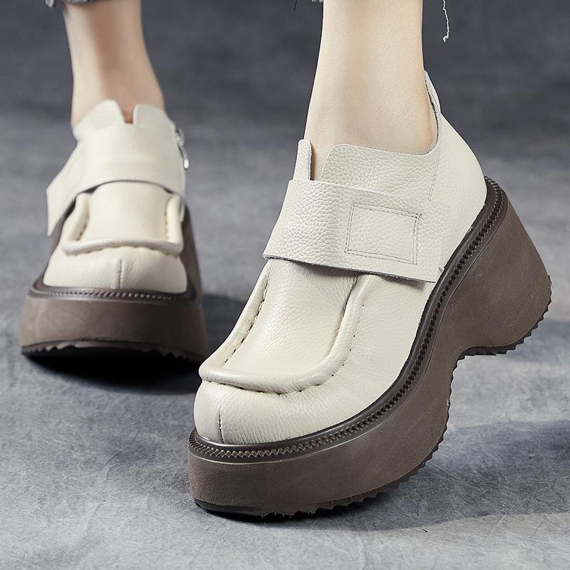 Fashion GKTINOO 2025 Spring New Heightening Loafers Genuine Leather Hook & Loop Pumps Fashion Versatile Women's Platform Shoes