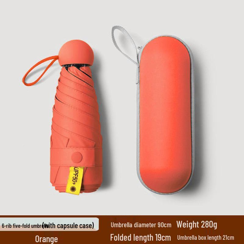 Women's Dual-Use Mini Umbrella: Compact Five-Fold Design, Thickened Fabric, Black Glue for UV Protection, Custom Logo Option