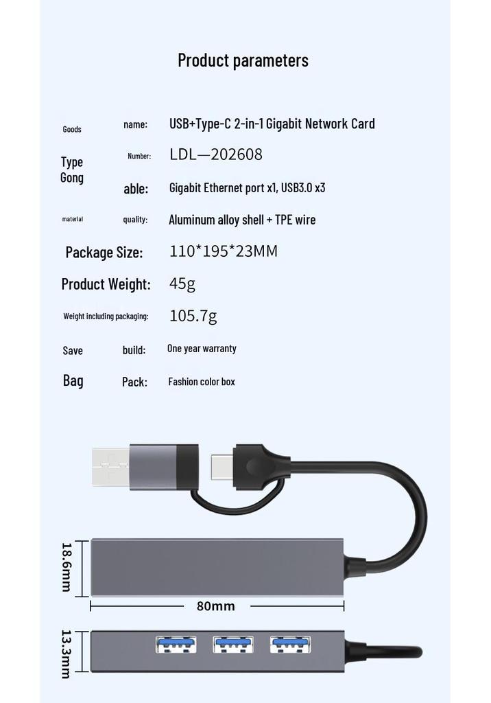 USB 3.0 Hub with Gigabit RJ45 Ethernet and 100Mbps Network Card
