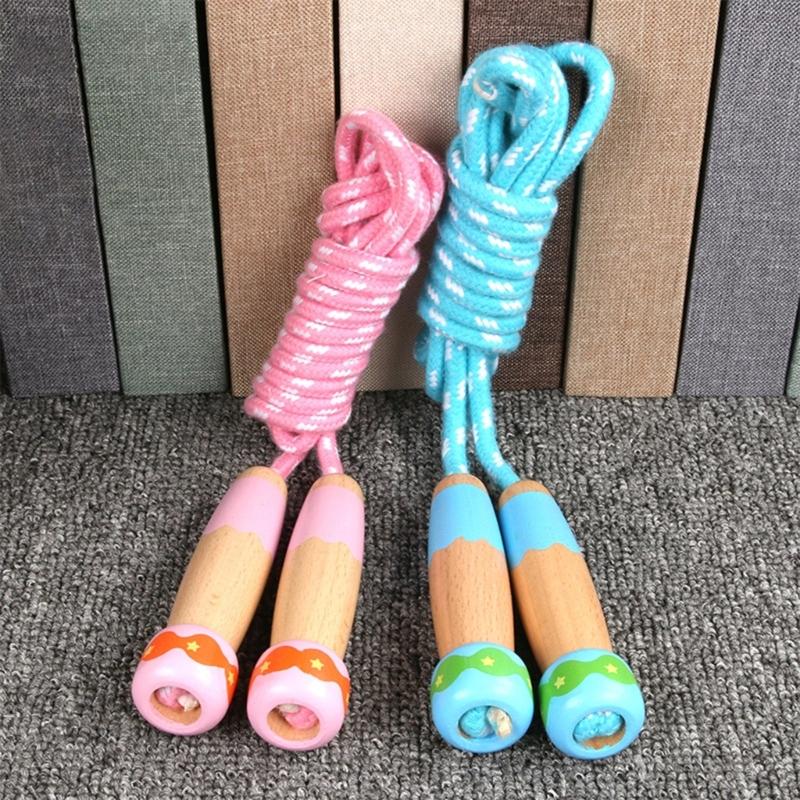 Lightweight Jump Rope Adjustable Skipping Rope with Wooden Handle Kids Outdoor Exercise Toy for Men Women Children