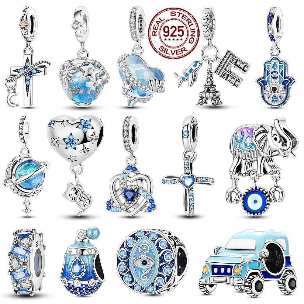 Copper Blue Series Dragon Car Crucifix Charms Beads Fit Original Bracelet Charm Diy Jewelry Pendants Dangle Gift For Woman