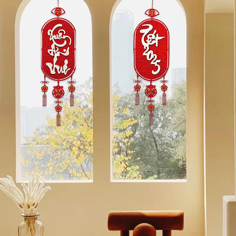 Lunar New Year Decoration Spring Festival Tassel Pendant Door Hanging Red Couplets Vietnam Characters Wall Decor Van Su Nhu Y