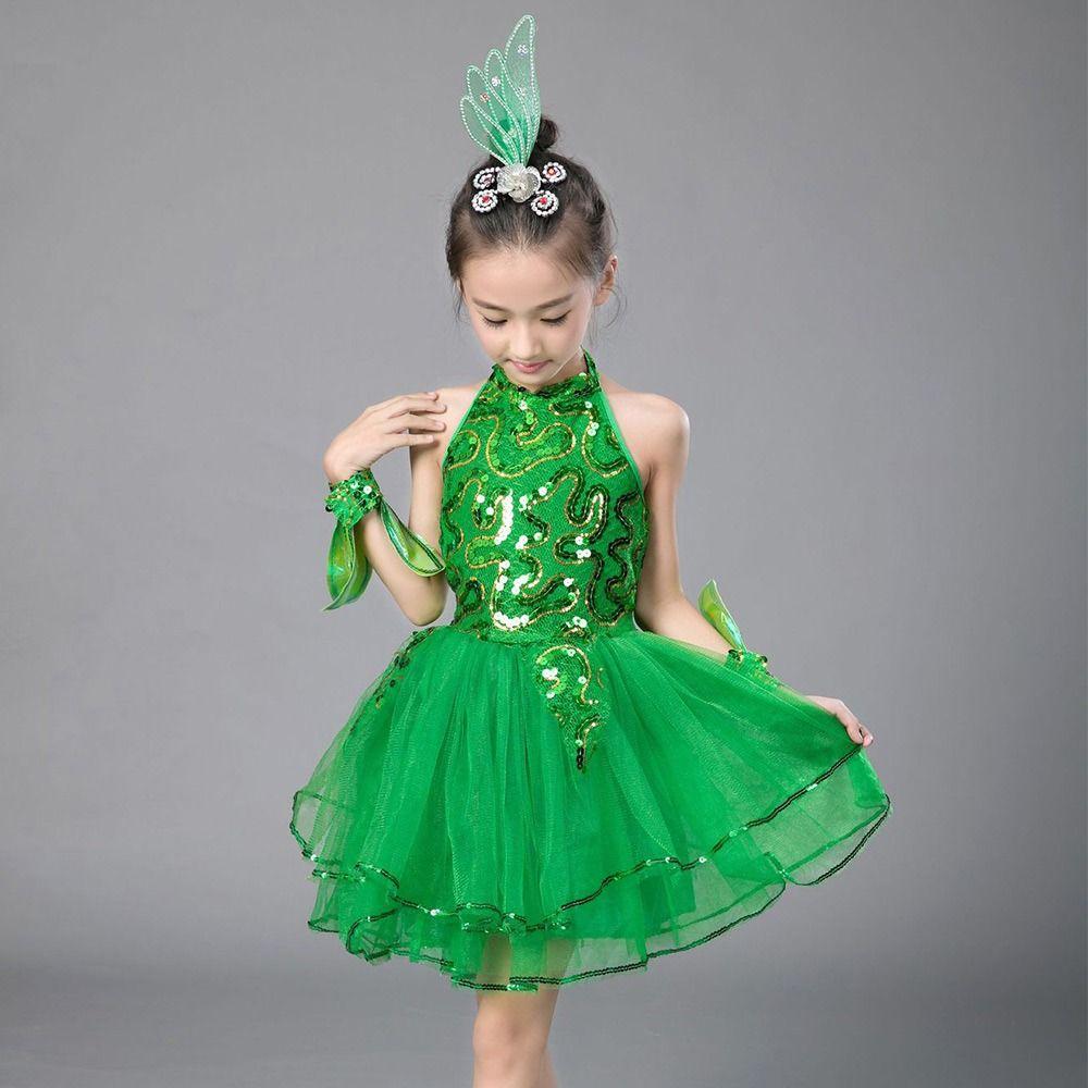 Vestito da Ballo Balletto Bambina Verde Paillettes con Copricapo Polsini Vestito Gonfio Bambine Ragazze