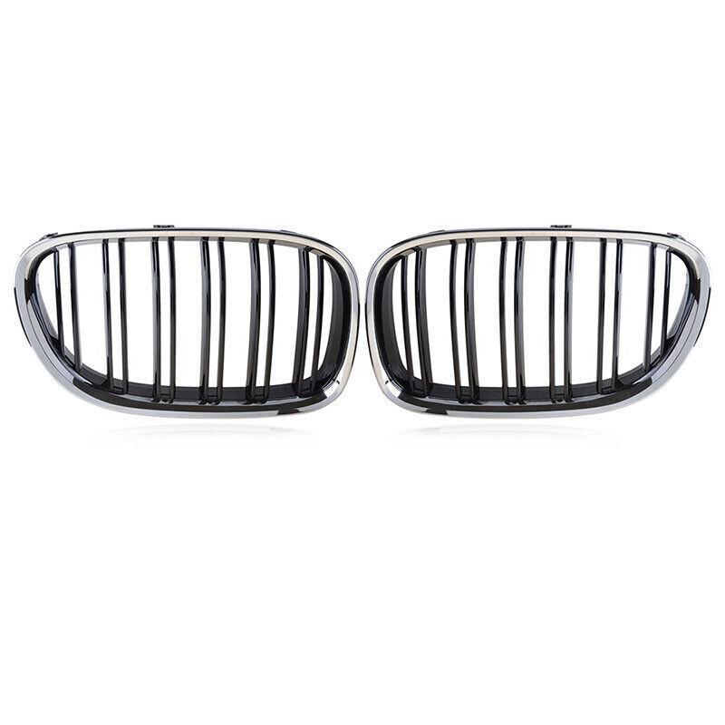 1 Pair Double Line Gloss Silver Car Front Bumper Grilles Kidney Racing Grill For BMW 7 Series F01 F02 2009-2015 Car Accessories