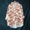 Women's Loose Ruffled Retro Floral Print Stand Collar Long Sleeve Cotton And Linen Top