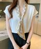 Blouse Shirt Tops Long Sleeve Chiffon Ribbon Plain Casual Formal White [Fairy Stone] Women's V-neck B-51 (S, (Short Sleeve))