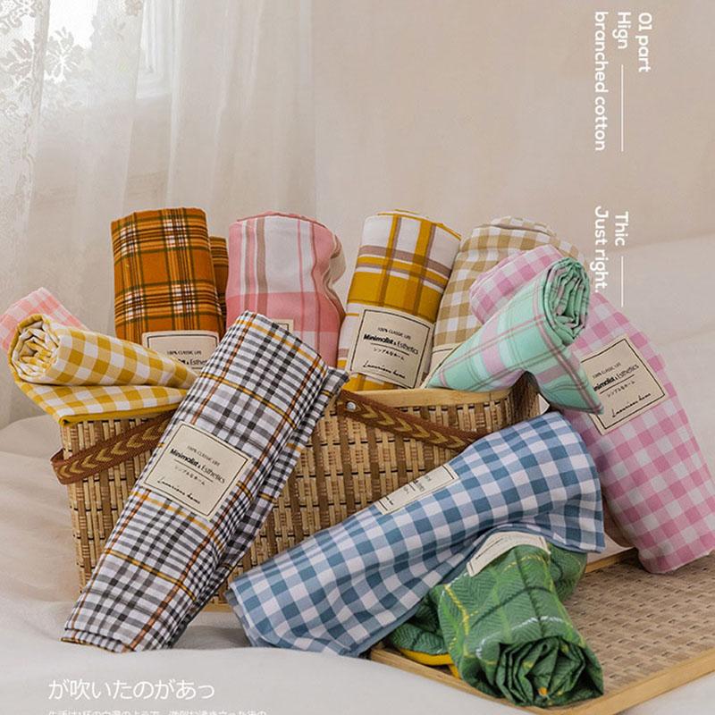 Japan Style Plaid Pattern Duvet Cover Set Queen Soft Skin Friendly Washed Cotton Bedding Set Home Textile Bed Linens Quilt Cover