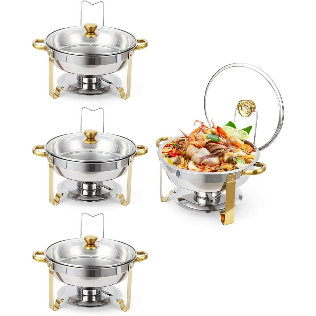 Chafing Dishes for Buffet,  Buffet Servers and Warmers , Round Chafing Dishes with Glass Lid, Stainless Steel Food Warmers for Parties, Banquet