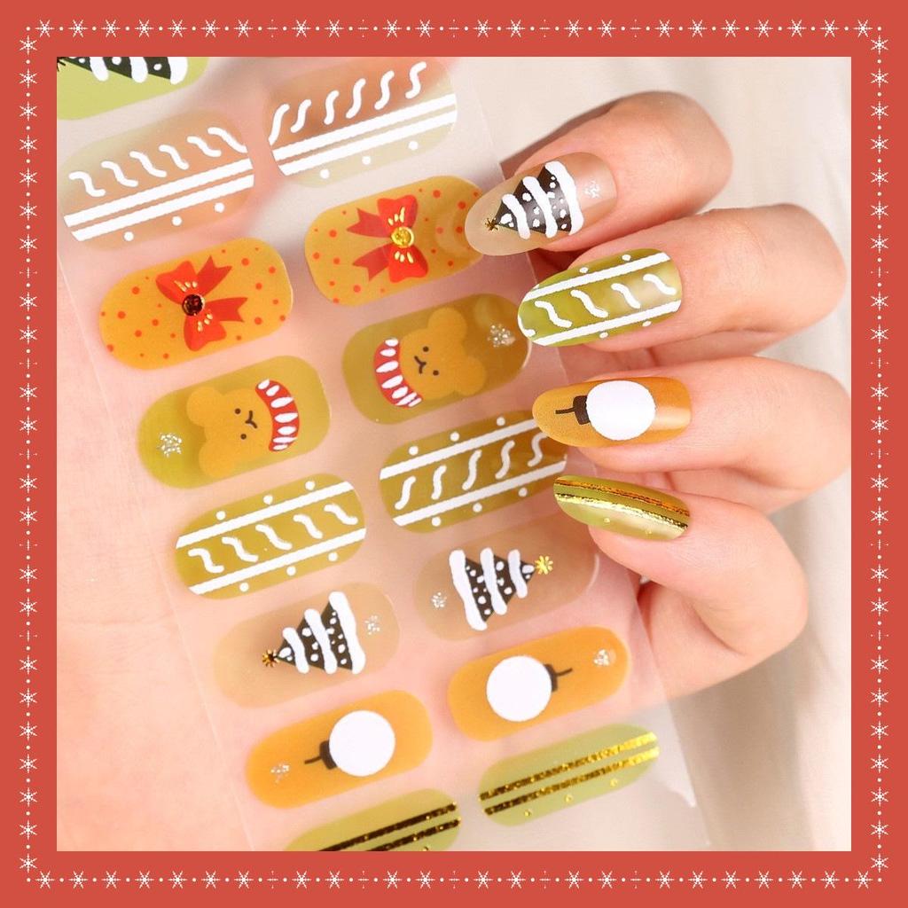 16-Finger French Christmas Gel Nail Stickers - No-Bake, European & American Fashion