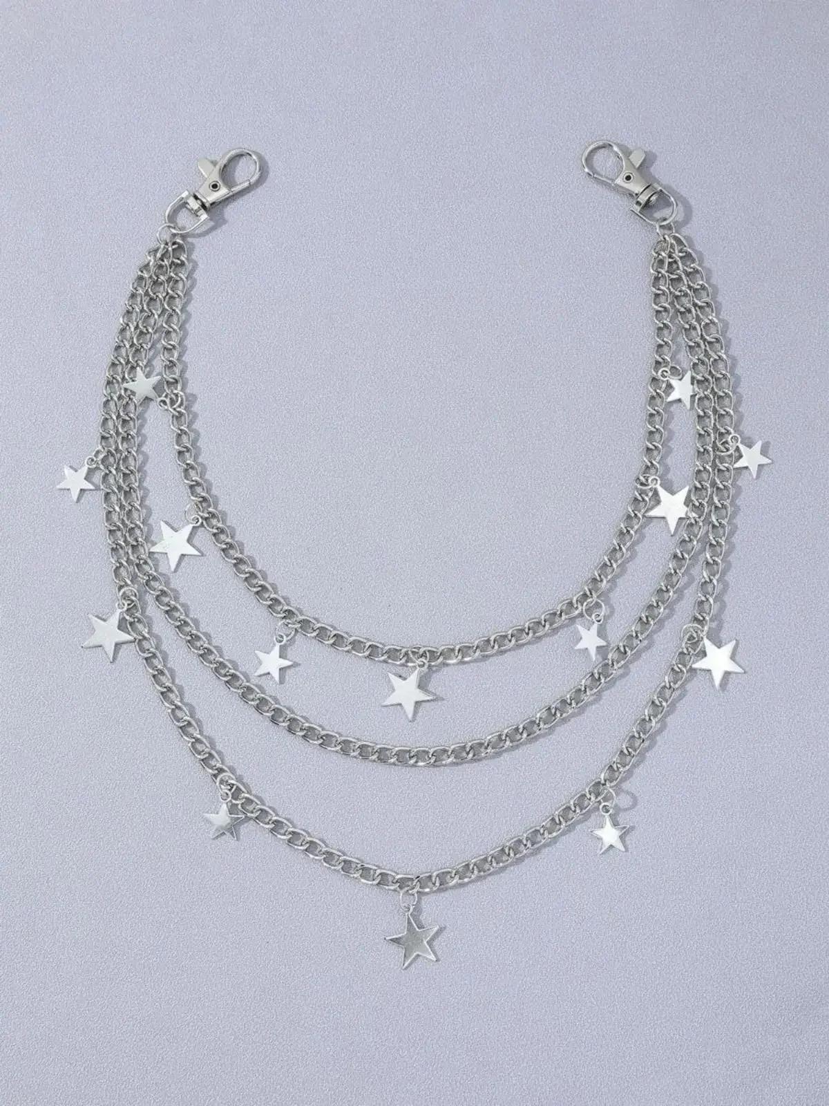 

Мужские Y2k Звездный Шарм Многослойный Уличный Стиль Брюки Джинсы Цепь Ремень 60cm серебряный