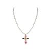 Light Luxury Colorful Zircon Cross Pendant Necklace for Women Girls Fashion Imitation Pearl Bead Necklace Y2K Romantic Jewelry