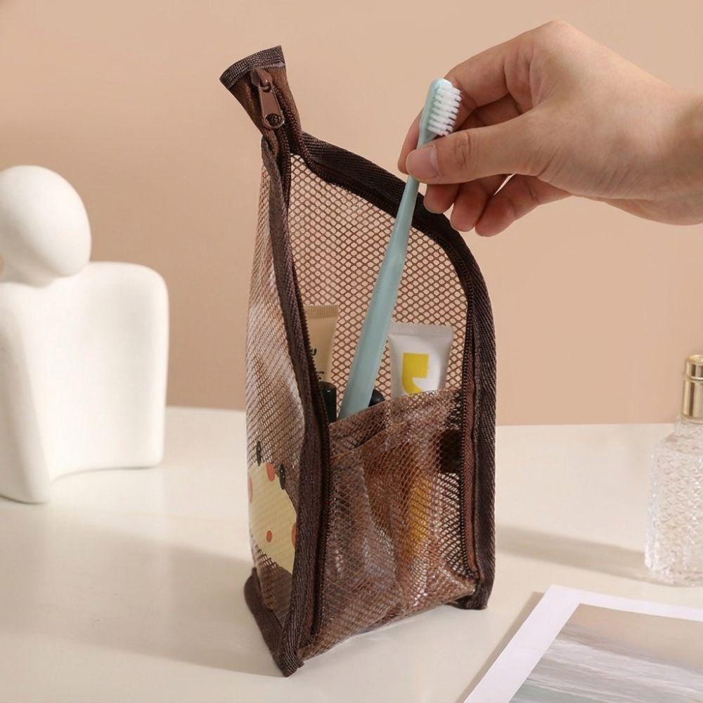 EVA Mesh Folding Makeup Bag Waterproof Vertical Design Standing Toiletry Bag Large Capacity Zipper Closure Makeup Brush Holder