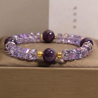 Exquisite Faceted Amethyst Bead Bracelet: Purple Crystal Charm, Versatile, Light Luxury, Stackable for Women