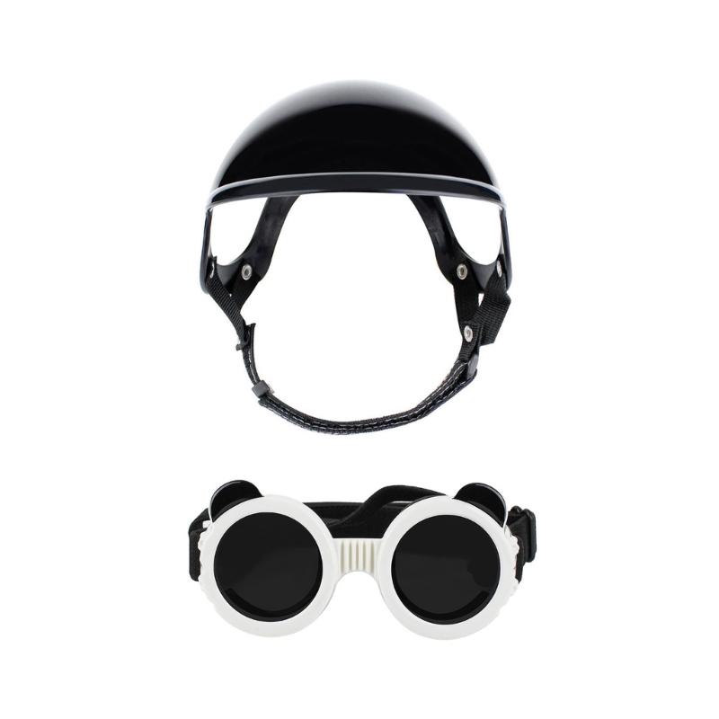 

High Strength Motorcycle Goggles Helmet For Small Pet Windproof Design Comfortable Frame Cotton Lining Dog Cats Eyewears черный белый