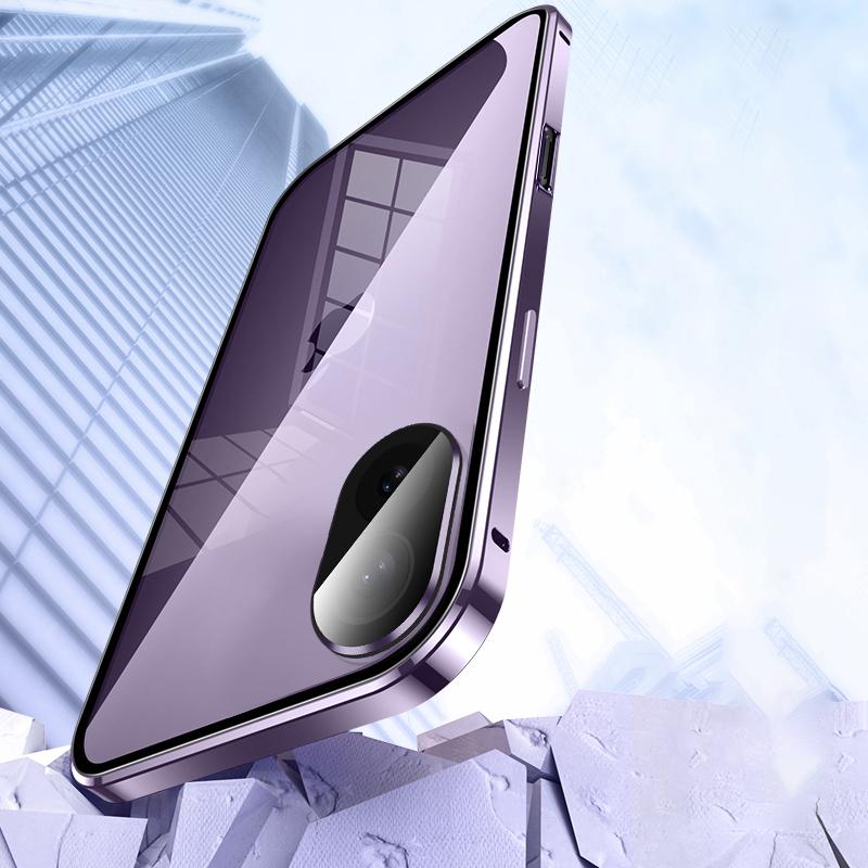 For iPhone 16 Plus Case Magnetic Adsorption Double Sides Tempered Glass+Metal Phone Cover with Buckle
