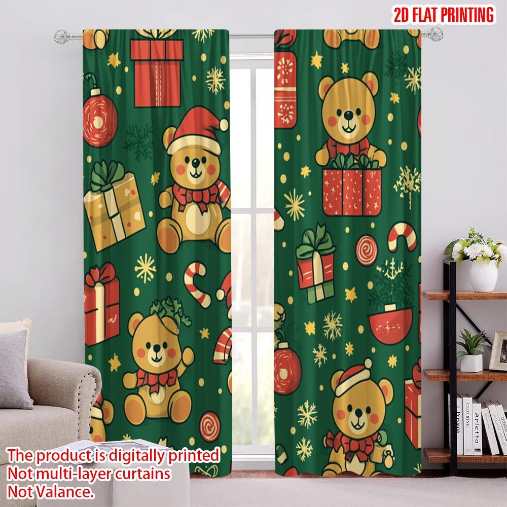 

2pcs,2D plane printing Pattern Curtains Christmas Bears Festive Gifts (2) 100% Polyester (without rod) Holiday Use for Bedroom, 52.50 × 116.00 cm 2 pcs