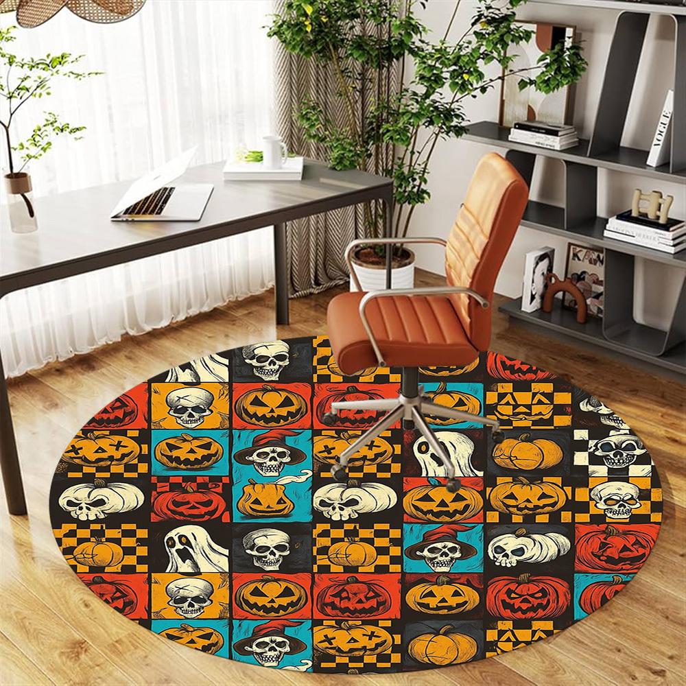 1pc Pumpkin, Skull Round Chair Mat Area Rug - Non-Slip, Floor Mat for Office, Bedroom, Home Decor Christmas Gift P0811399