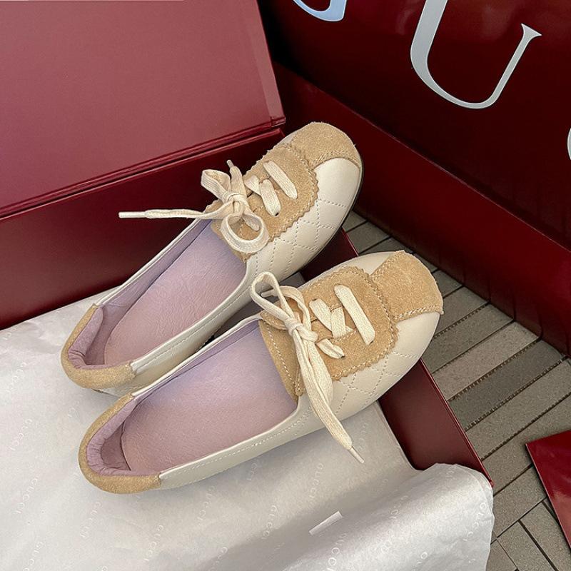 Four Seasons Wear Leather Lazy Shoes New Women's Sheepskin Casual Shoes Low Heel Lace-up Non-slip Soft Sole Comfortable Women's Shoes
