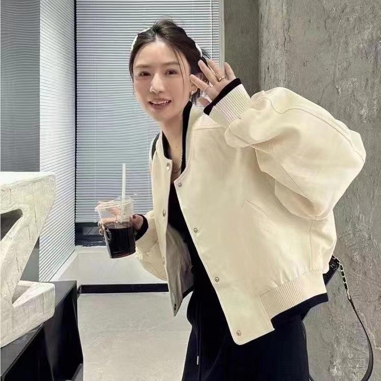 Korean-Style Pink Women's Spring Baseball Jacket - Lightweight, Loose-Fit, Casual, High-End Design