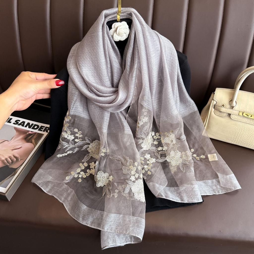 2025 Silk Women Scarf Warm Wool Shawls Lady Wraps Elegant Bufanda Floral Pashmina Embroidery Scarves Foulard  Hijab