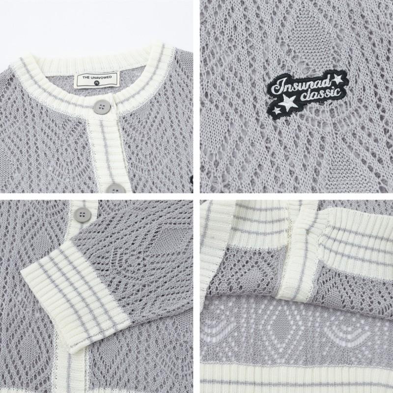 American College Style Knit Cardigan Embroidered Letter Hollow Unisex Casual Versatile