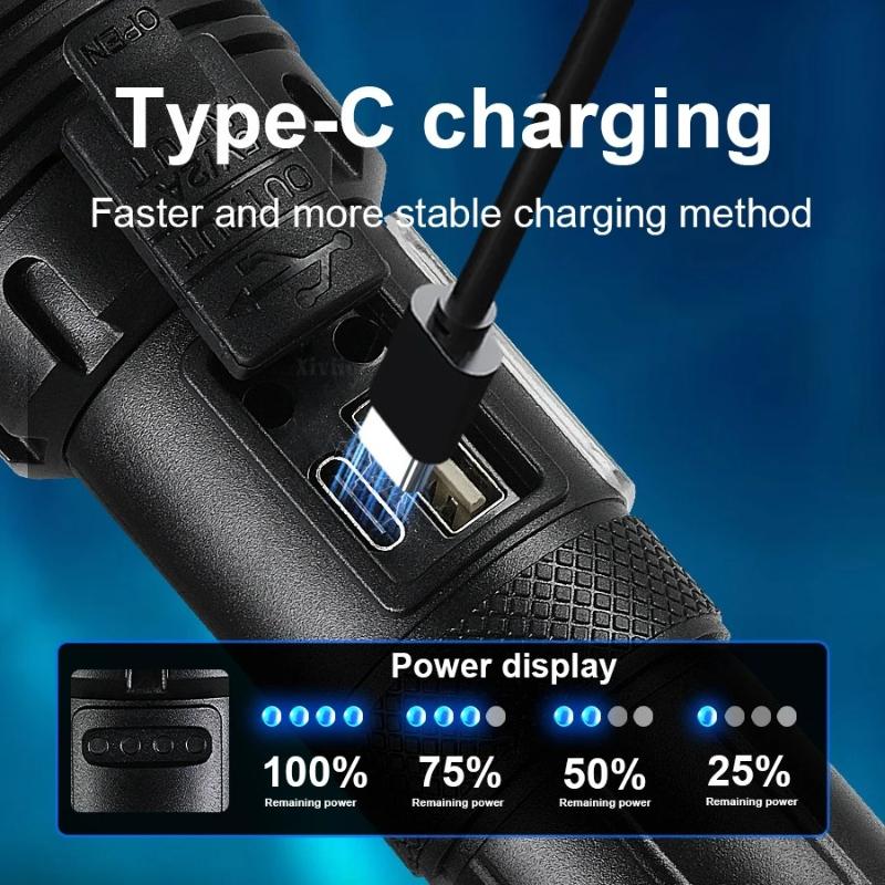 High Powerful LED Flashlights Long Range 1500M Super Bright Torch Light Type-C Rechargeable Waterproof Outdoor Camping Lamp