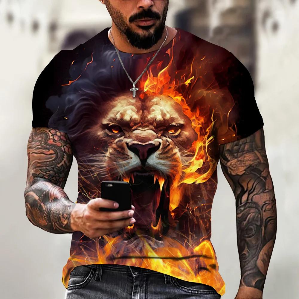 Tiger Fighting Animal Beast Fierce 3d Print T Shirt Summer Men's Short Sleeve Tops Tees Men's Designer T-shirts