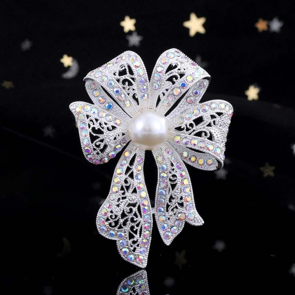 French Style Fully-rhinestone Pin Corsage Ornament Black Brooch Bow Brooch Western-style Clothes