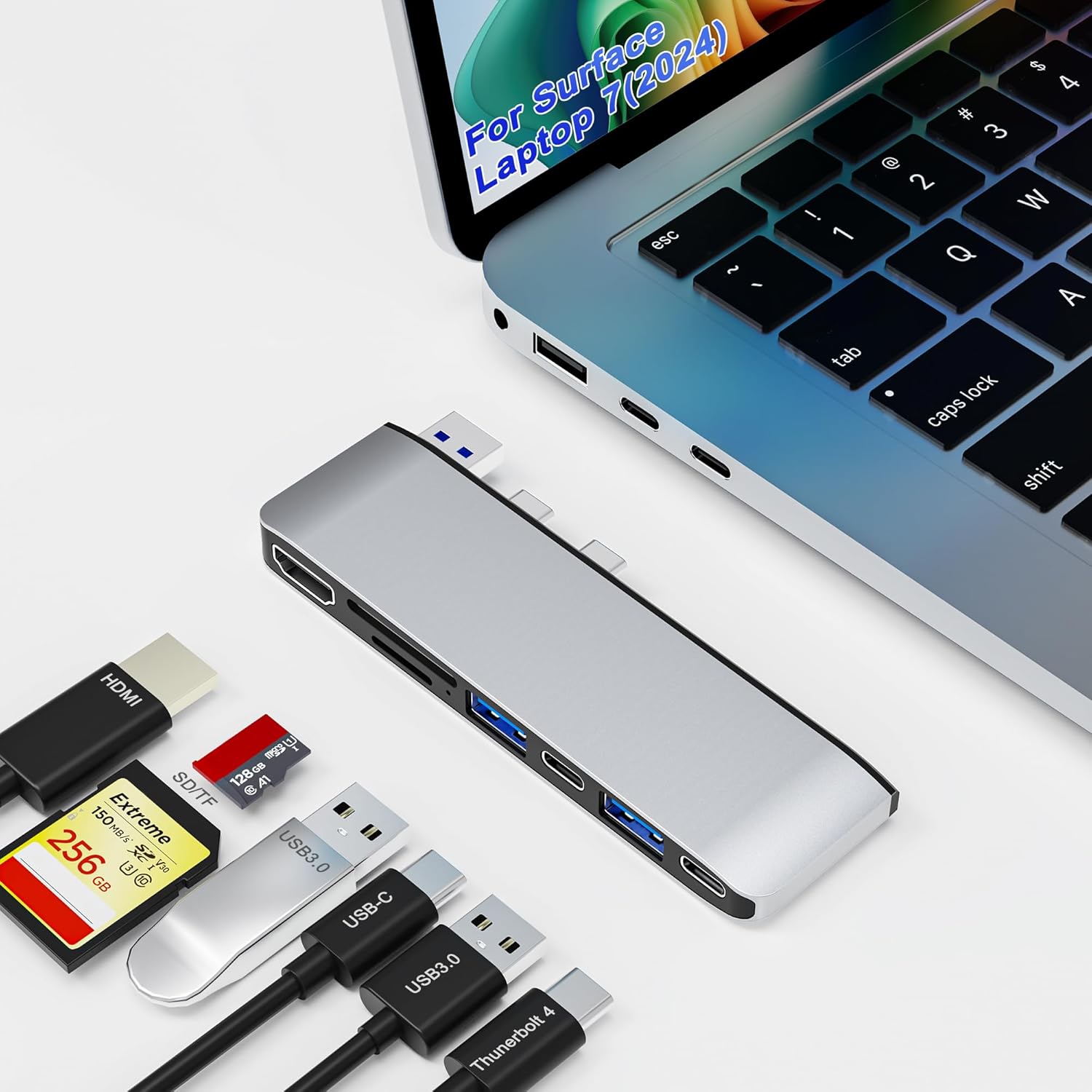 Док-станция USB-хаб для Surface Laptop 7, Аксессуары для Surface Laptop 2024 с 4K HDMI, USB-C Thunerbolt 4 (8K Дисплей+40G Данных+100W Зарядка), 2 USB