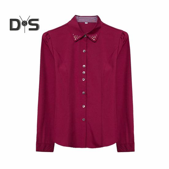 Women Shirt Lapel Long Sleeve Solid Color Single Breasted Shirt Tops Office Lady Shirt Work Daily Wear