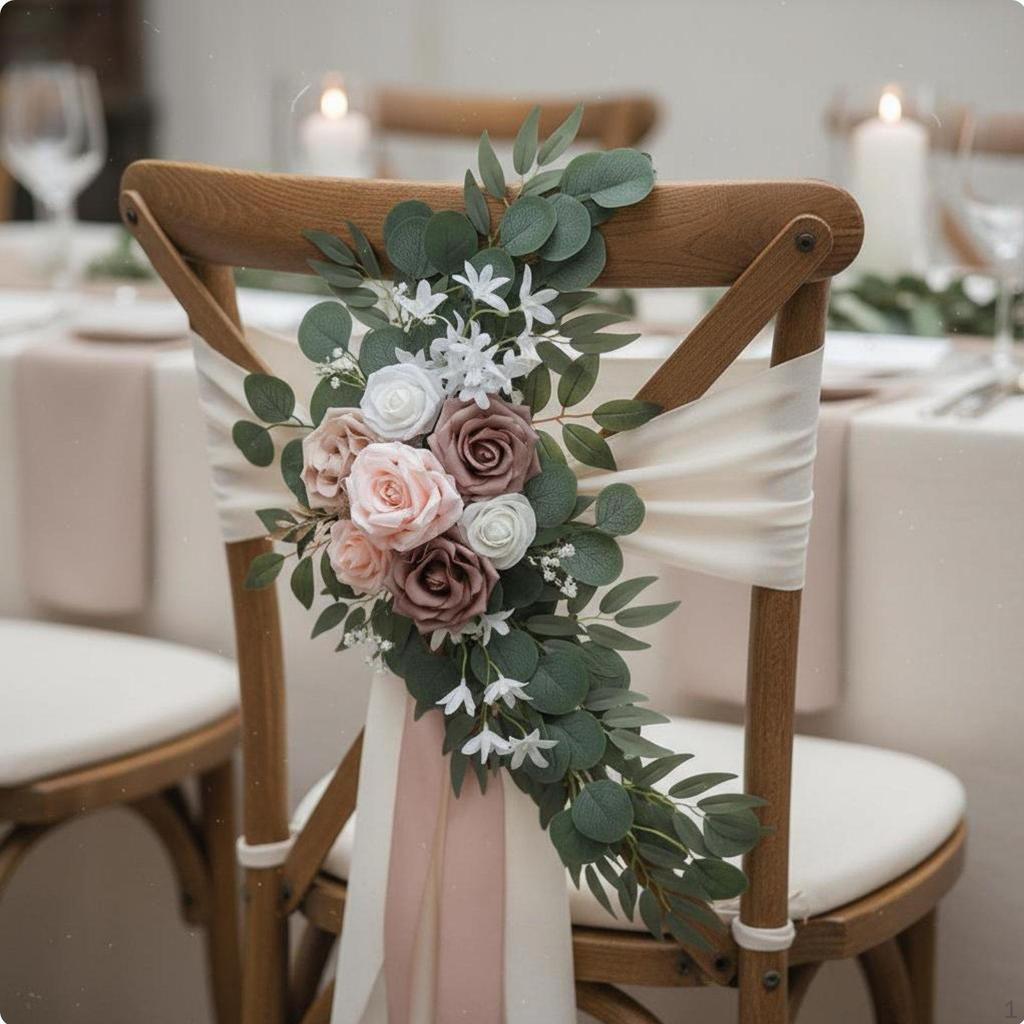 2 Pieces Wedding Aisle Chair Decoration Ready To Use Artificial Flower Swag Set Handmade