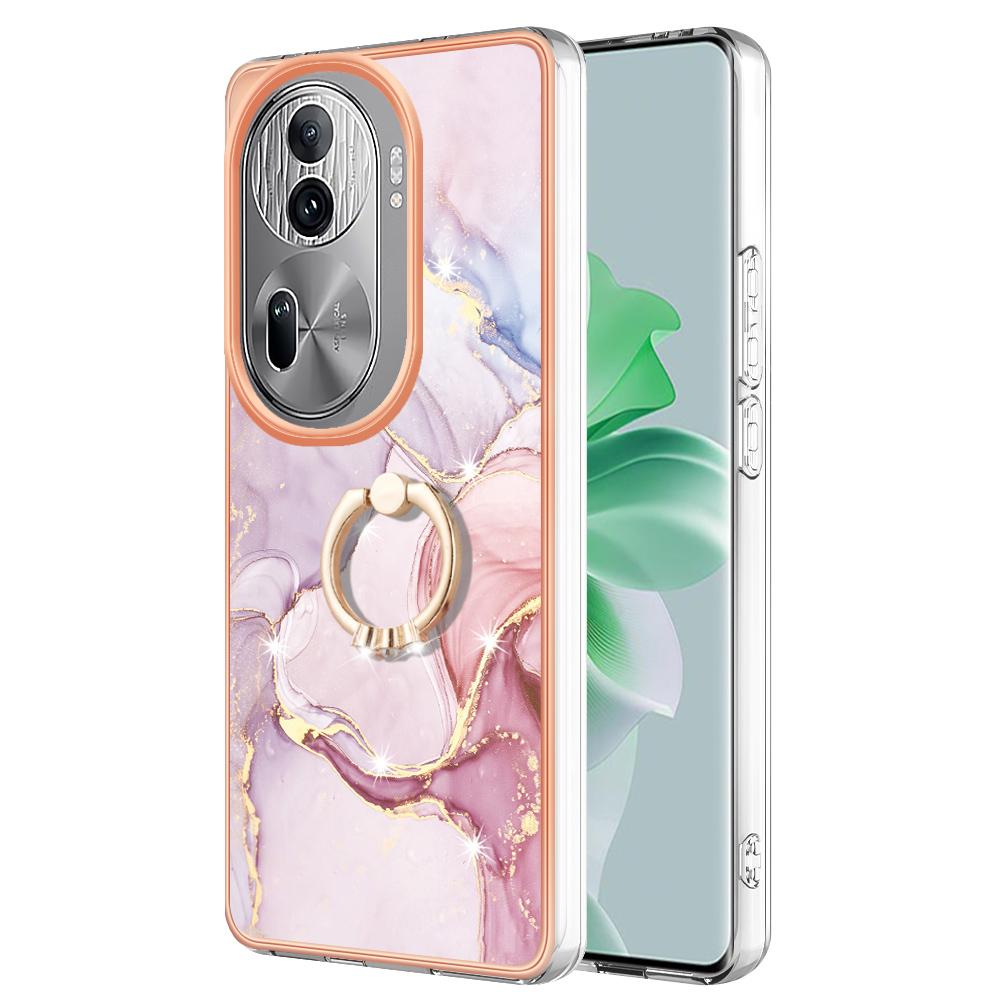 For Oppo Reno11 Pro 5G (Global) Case with Ring Kickstand Marble Pattern Electroplating TPU Back Cover