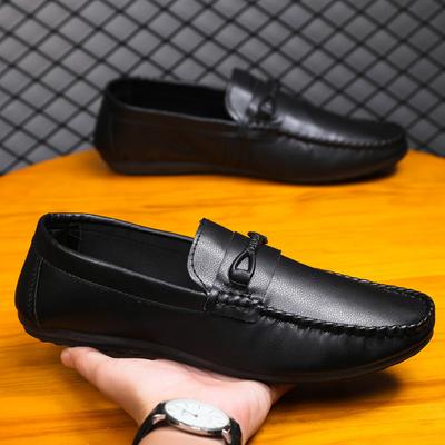 Metal Buckle Black Loafers Leather Mens Slip On Shoes Comfortable Men Casual Shoes Male Driving Footwear Breathable Mens