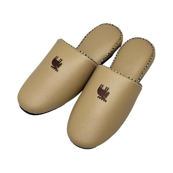 moz Elk Leather Look Slippers Check Piping Women s Men s Toilet Stylish Cute Synthetic Leather for Guests Swedish Elk (Beige, 28.5 cm)
