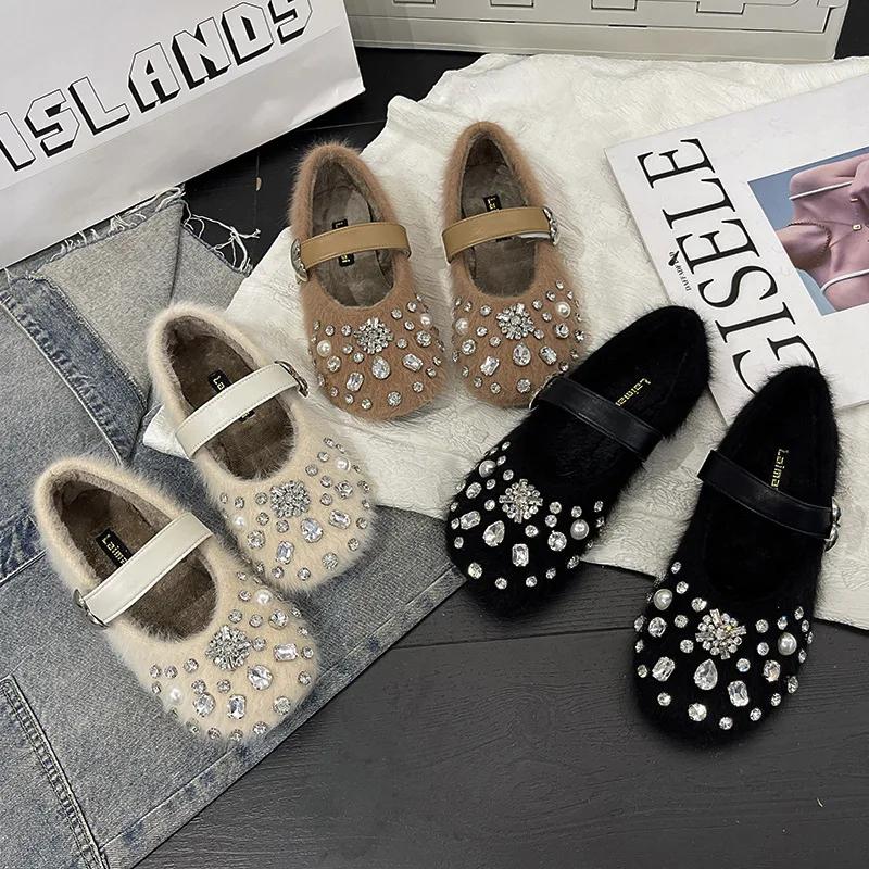 Women Flats Fur Loafers Brand Luxury Shoes Winter Fashion  Shoes 2025 New Dress Cotton Dance