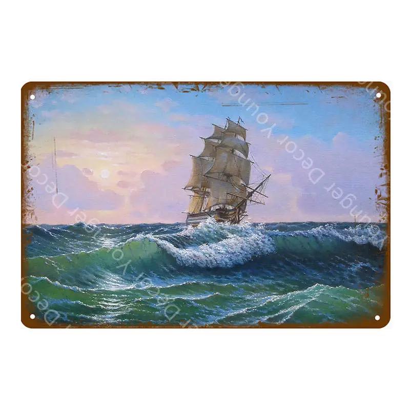 

Вінтажні Морські Вітрильні Човни Кораблі Художні Принти Металевий Постер Ретро Бляшані Вивіски Для Пабу Бару Кафе Кімнати Настінний Декор Вітрильник Табличка YJ238 40x30cm