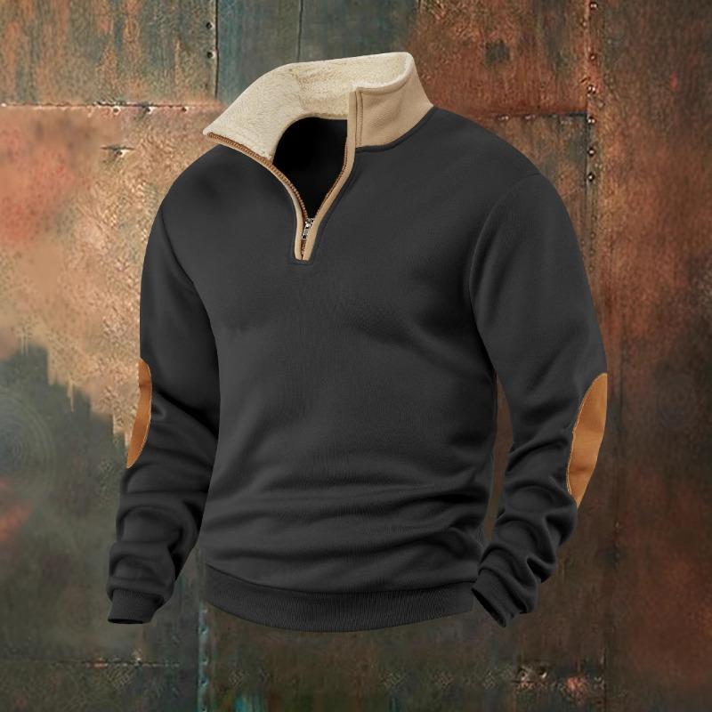 Men S Retro Spliced Half Zip Long Sleeve Sweatshirt