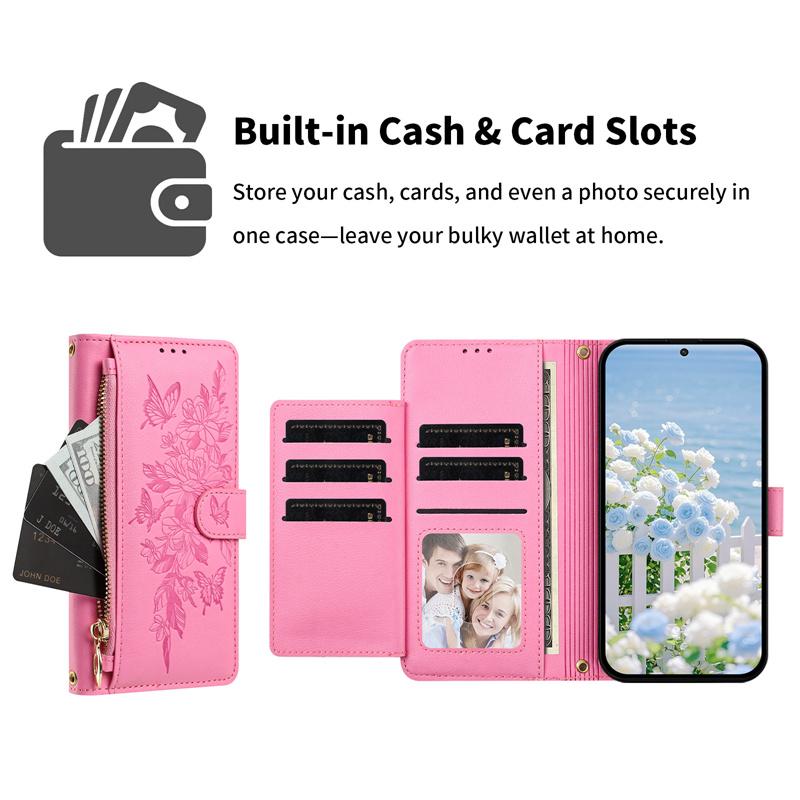 Modische Reißverschluss-Geldbörse Karten-Handyhülle für Samsung Galaxy S26 Ultra S25 FE S24 S23 S22 Plus Armband Flip Leder-Rückseite