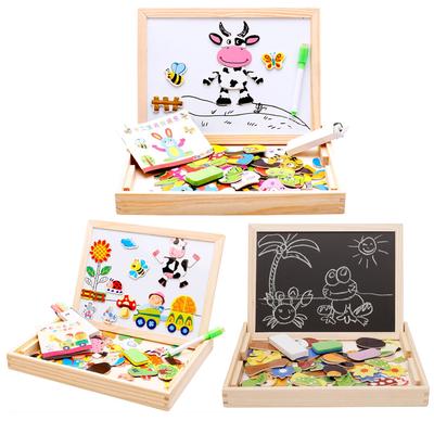 Puzzle dla dzieci Zabawki edukacyjne Wielofunkcyjna lodówka magnetyczna Deska do pisania Zabawki Drewniane puzzle