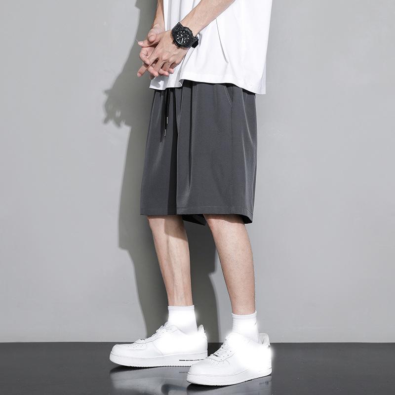 

Летние свободные мужские спортивные шорты со средней талией, легкие, черные, ледяные, шелковые, с пятью точками 2XL