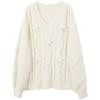 Sancai 2026 Spring Sequined Bow Cable Knit V-Neck Pullover