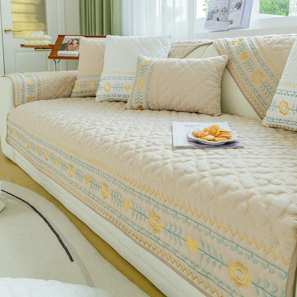 Embroidered Sofa Towel Pillowcase Polyester Cotton Sofas Cushion Anti Slip Wear-resistant Snowflake Patterned Sofa Cover Blanket