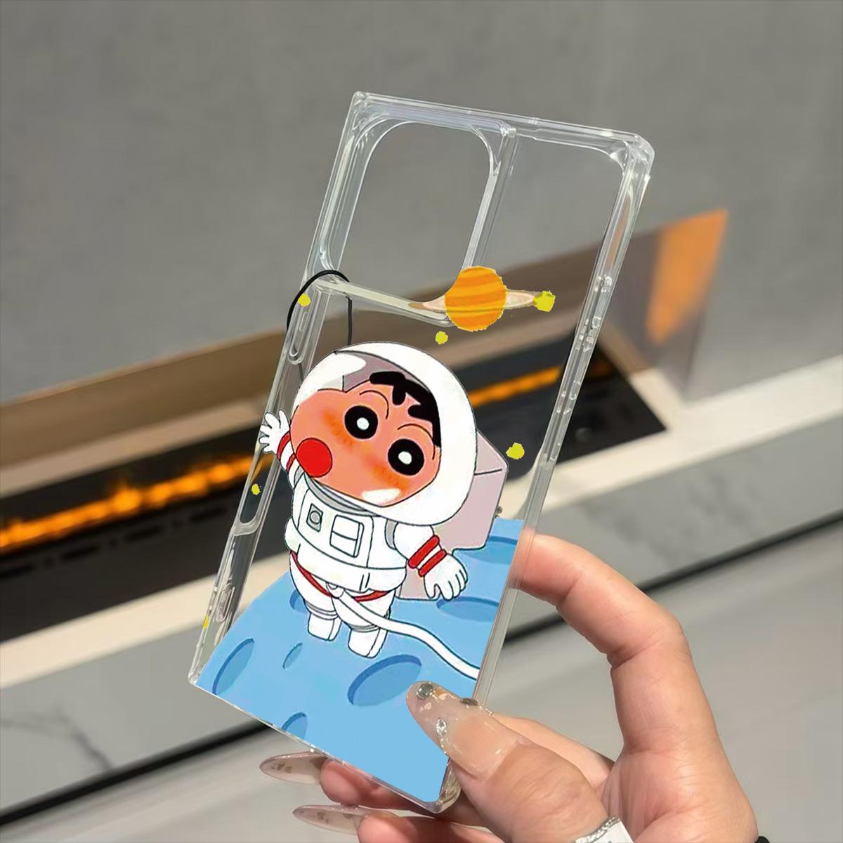 

Clear Square Back Tube Case Protection For iPhone 16 ProMax 13 12 15 Plus 14 Pro Max 11 Anti-Oxygen,Astronaut Crayon Shin Pattern Casing iphone 11 ProMax