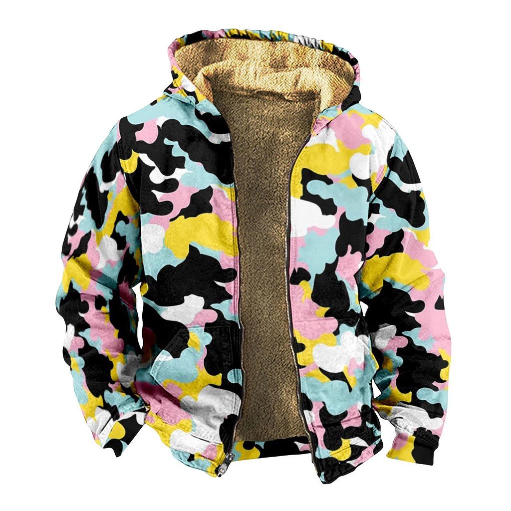 Herenjas met camouflageprint, casual lente- en herfsttrend, capuchonjas met rits