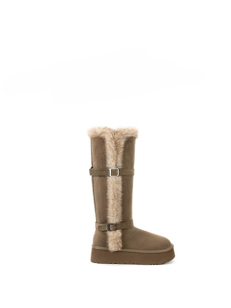 Warm thick-soled high-tube fluffy boots women s snow boots cotton shoes 40 хаки